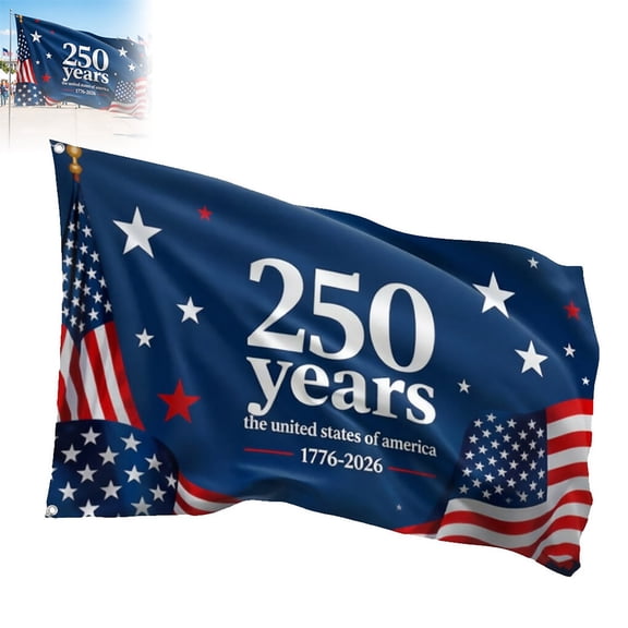 3×5Ft 250Th Anniversary Polyester Flag Big Number Flag Ribbon Print Banner For 4Th Of July Memorial Day Yard Porch Fence Patriotic Decor(Multicolour-V)