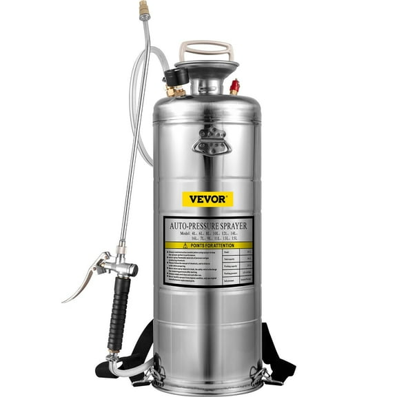 3.5Gal Pressure Sprayer with Wand & Hose Stainless Steel, Safety Valve, Adjustable Nozzle Gardening & Sanitizing Tool