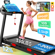 3.65HP 9MPH Treadmill for Home, 330LBS Capacity, Folding Treadmill w/ Incline & 105 Programs, Virtual Run with APP Control, Air damping System, Portable Exercise Equipment for Jogging Walking