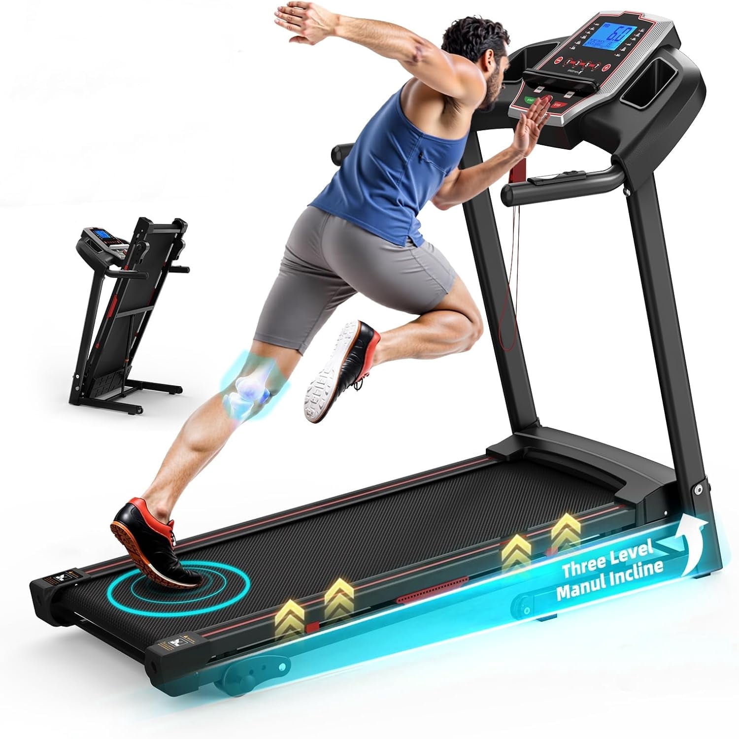 SUWU Incline Treadmill for Running and Walking, 3.0 HP Treadmills For Home 350 lbs Weight Capacity Hydraulic System Auto-Folding Treadmill with Type C & USB Charge Station , 10MPH, Bluetooth Speaker