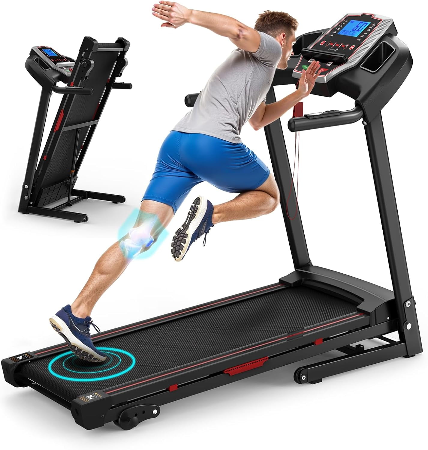 3.5HP Folding Treadmill with Incline 330lb Capacity APP Connected Treadmill, Shock Absorption System, Bluetooth Audio Speakers, Pulse Monitor, 12 Preset Programs Running Jogging Walking Machine
