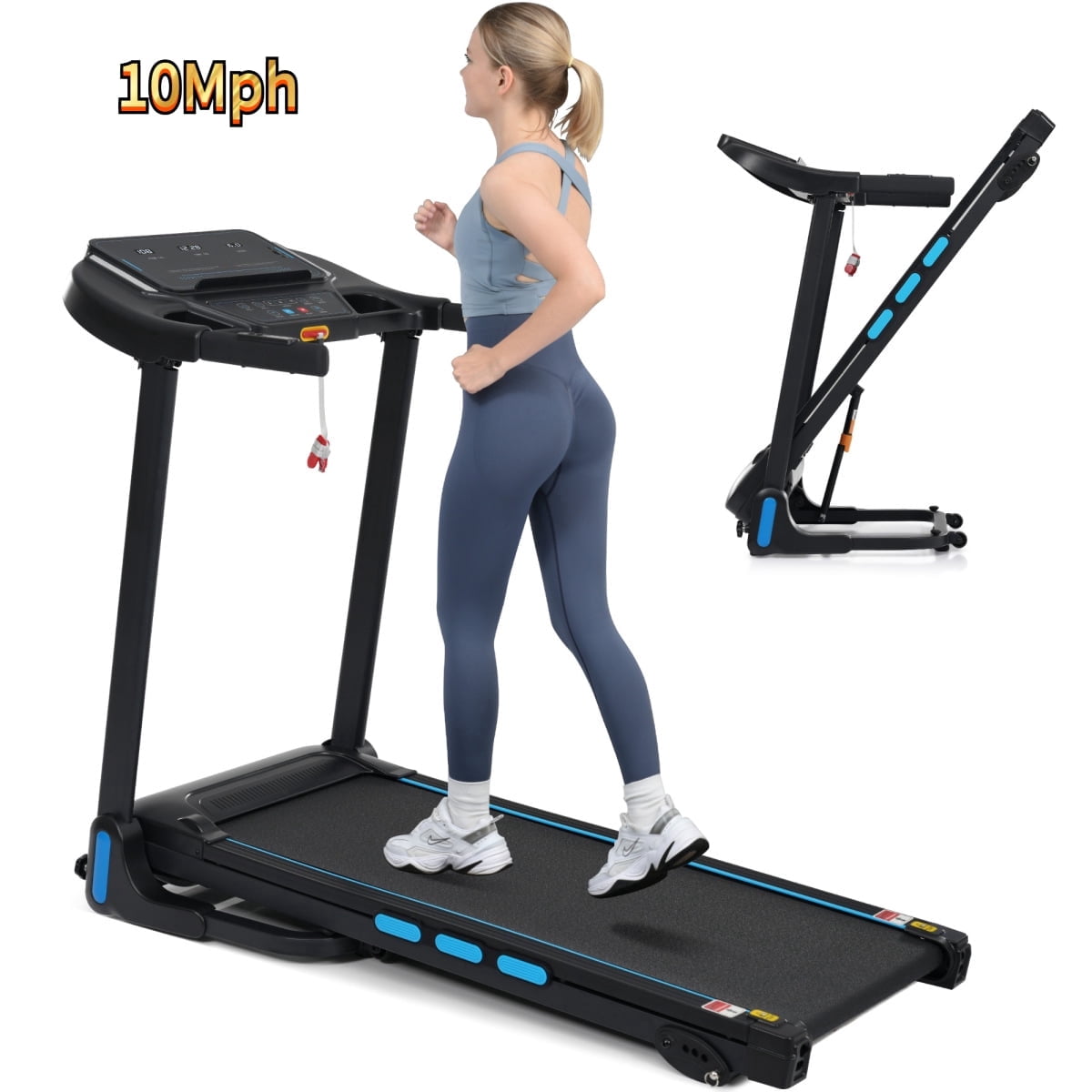 3.5HP New Treadmills for Home, Hydraulic System Auto Foldable Treadmill with Incline,10MPH 350Lbs Weight Capacity Electric Treadmills with Heart Rate Sensors,Type C & USB Charge ,Bluetooth Speaker