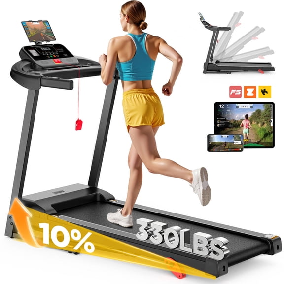 3.5HP Treadmill with Incline 5-in-1 Portable Treadmills for Home, Walking Running Treadmill, 64+7 Programs,Foldable Treadmill with Quiet Brushless Motor, LCD Dispay, 300LBS Capacity, Black