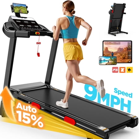 3.5HP Treadmill with Incline 5-in-1 Portable Treadmills for Home, Walking Running Treadmill, 64+7 Programs,Foldable Treadmill with Quiet Brushless Motor, LCD Dispay, 300LBS Capacity, Black