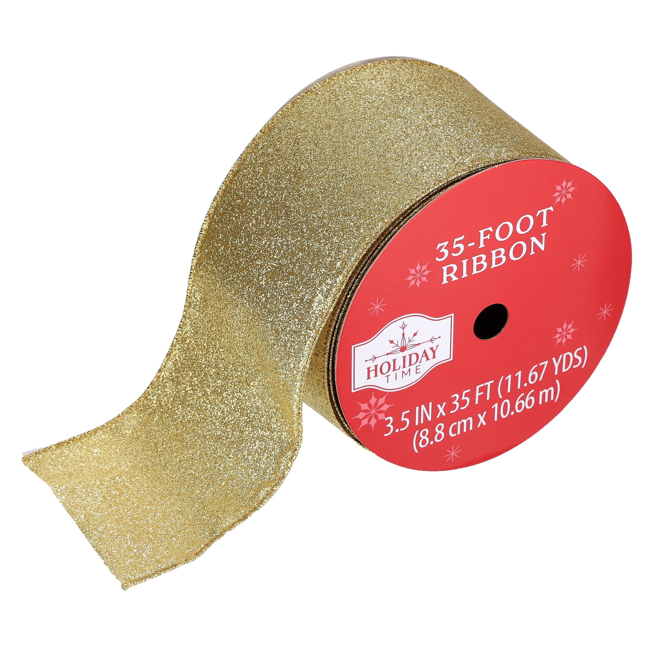 Gold Glitter Christmas Ribbon, 3.5" x 35', by Holiday Time