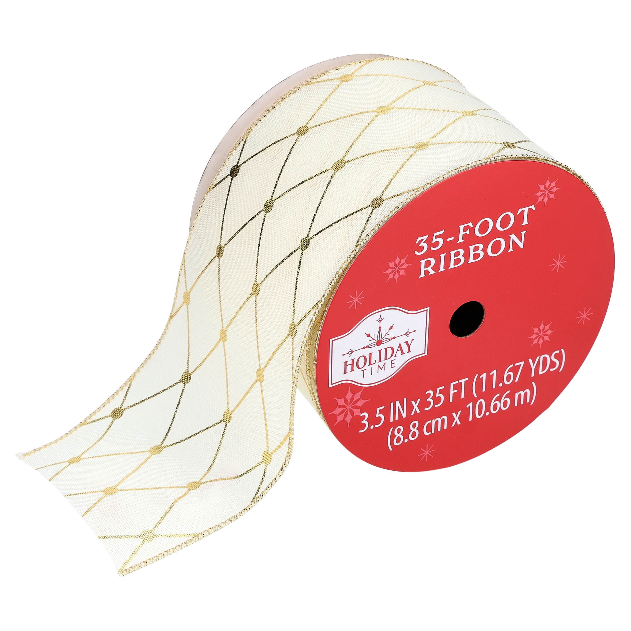 Gold Lattice Christmas Ribbon, 3.5" x 35', by Holiday Time