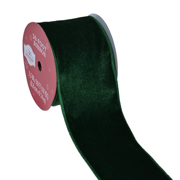 Green Velvet Christmas Ribbon, 3.5" x 30', by Holiday Time