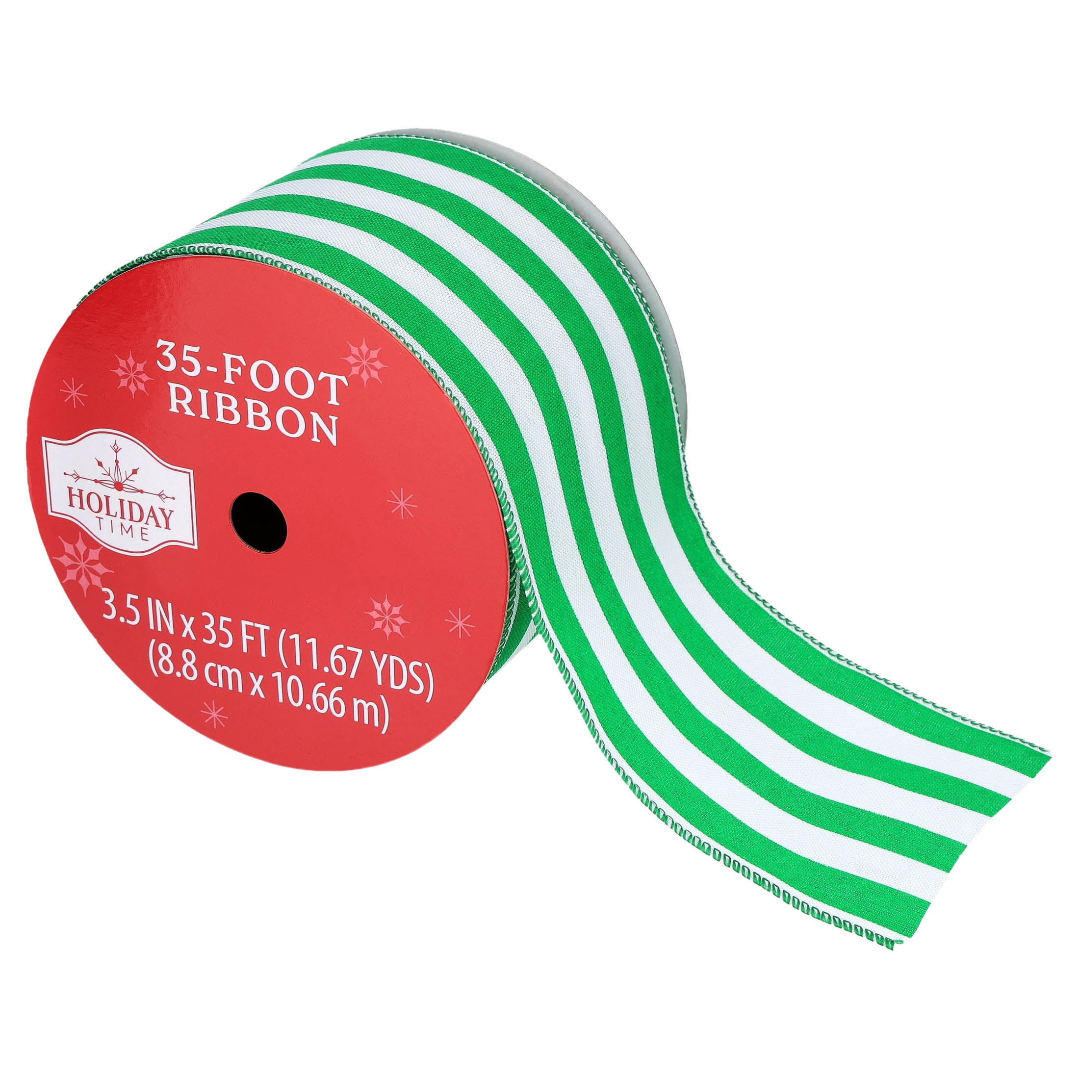 Green and White Striped Christmas Ribbon, 3.5" x 35', by Holiday Time