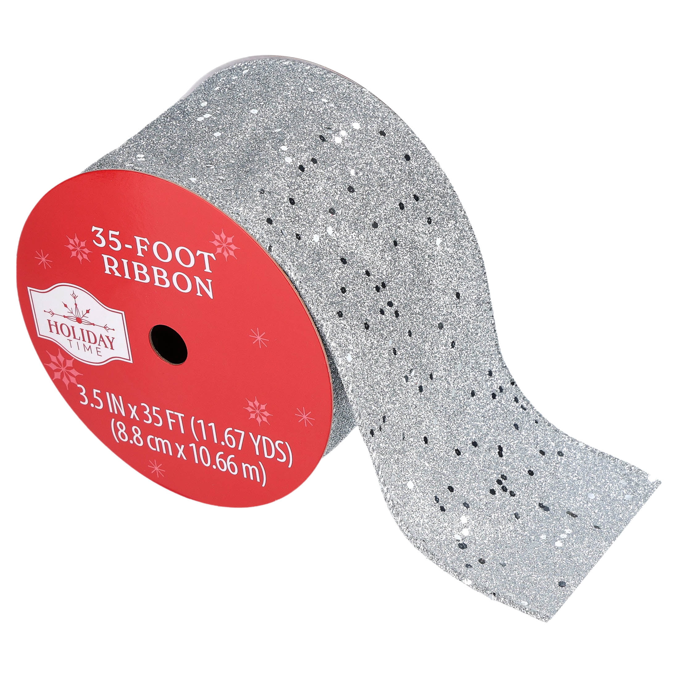 Silver Glitter Christmas Ribbon, 3.5" x 35', by Holiday Time