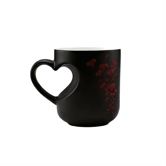 3.5In Heat Activated Color Changing Coffee Mug - Ceramic Magic Cup with Hidden Heart Design, Reveals Artwork When Hot, Novelty Gift Idea for Him Or Her (Black)