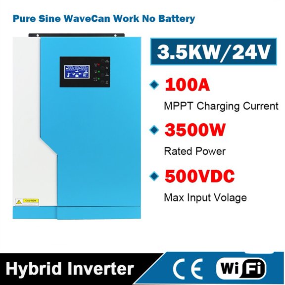 3.5KW Hybrid Solar Inverter MPPT 100A 500VDC PV Input 220 24VDC Pure Sine Wave Hybrid Inverter With WiFI Solar Inverter Smart Home System Inverter ,Easy to Use