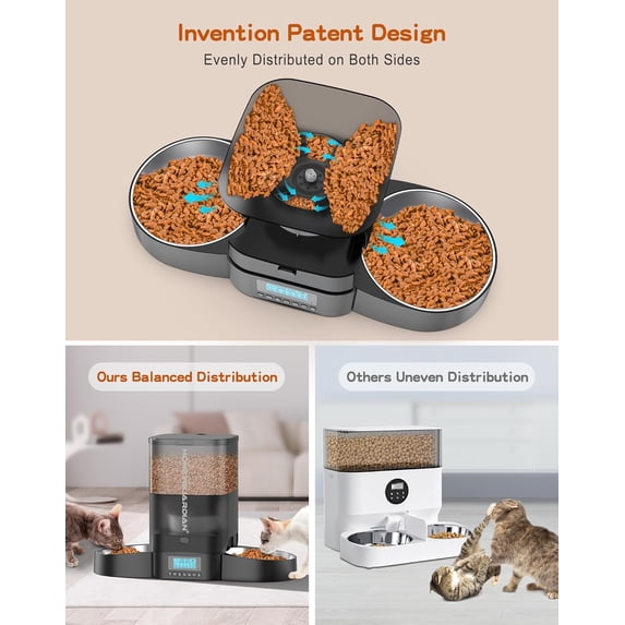 3.5L Automatic Cat Feeder for Two Cats with Stainless Steel Bowl, Timed Programmable 1-6 Meals, Dual Power Supply