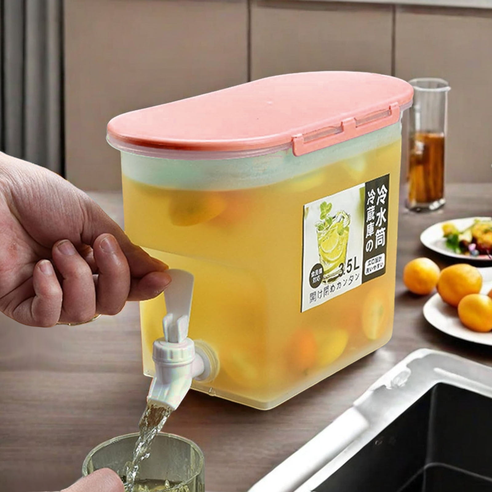 3.5L Drink Dispenser with Spigot, Iced Tea Pitcher for Fridge ...