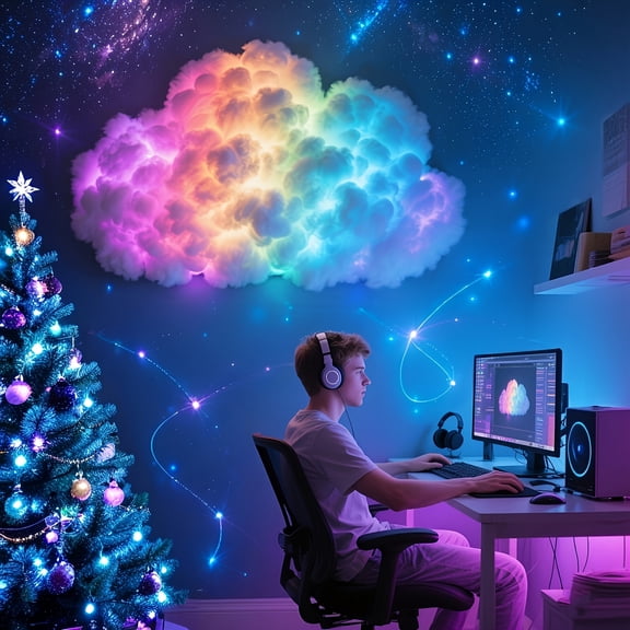 3.5M‑5M Remote Control 3D Thunder Cloud LED Light, Color Changing Bedroom Atmosphere Lamp, Creative Lighting for Game Room Garage Club Party, Valentine Mother's Day Birthday Gift