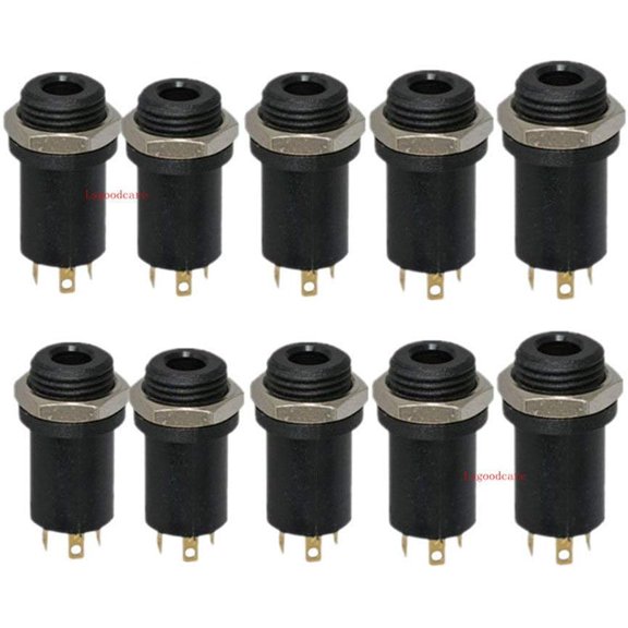 3.5MM Mini Stereo Panel Mount Jack Connector - 3.5MM Headphone Audio Video Female Vertical Jack Socket Plug with Nuts,Full Gold-Plated High Temperature 4 Channel, Pack of 10,