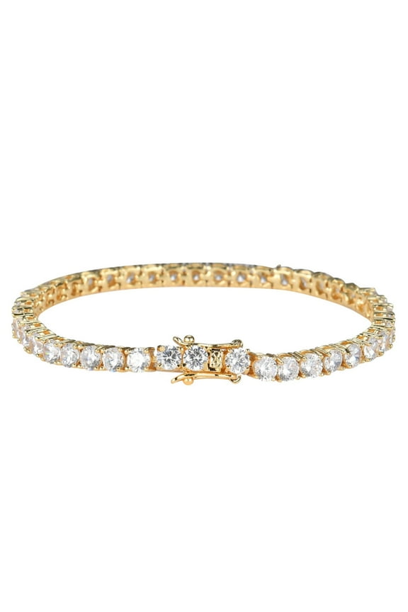 3-5MM Tennis Bracelets for Women 18K Gold Plated Classic Simulated Gold Diamond Bracelet Round Cut CZ Bracelets for Women Wedding Bridal Prom Jewelry Bracelets