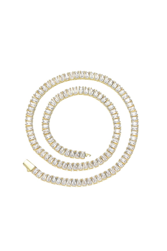 3*5MM Tennis Necklace for Women 18K Gold Plated Radiant Cut Lab Diamond Tennis Necklace Chain CZ Necklaces for Women Party Prom Gemstone Necklaces