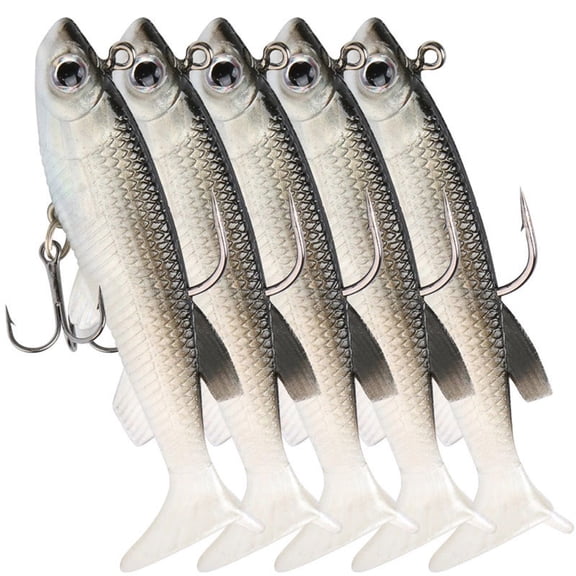 3. 5Pcs Pre-Rigged Swimbaits Soft Lures Paddle Tail Baits for Outdoor Freshwater Saltwater Fishing