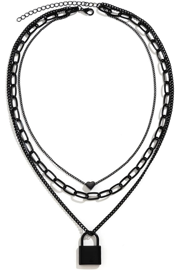 3-5Pcs Punk Layered Key Lock Chunky Chain Choker Necklace Set Gothic Stacking Safety Pin Spike Rivet Necklace for Men Women Hop Rock Cool Adjustable Bar Party