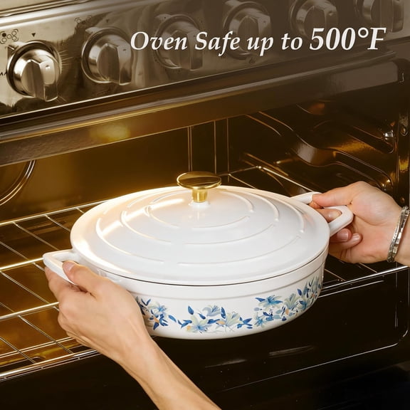 3.5QT Shallow Dutch Oven Enameled Cast Iron Braiser Pan with Lid for Baking Stews Roasting