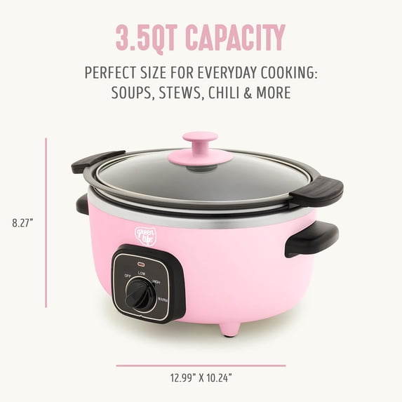 3.5QT Slow Cooker, PFAS- Ceramic Nonstick Removable Interior Bowl, Programmable, Warm, Stovetop & Oven Safe Pot, Dishwasher Safe Crock & Glass Lid, Pink