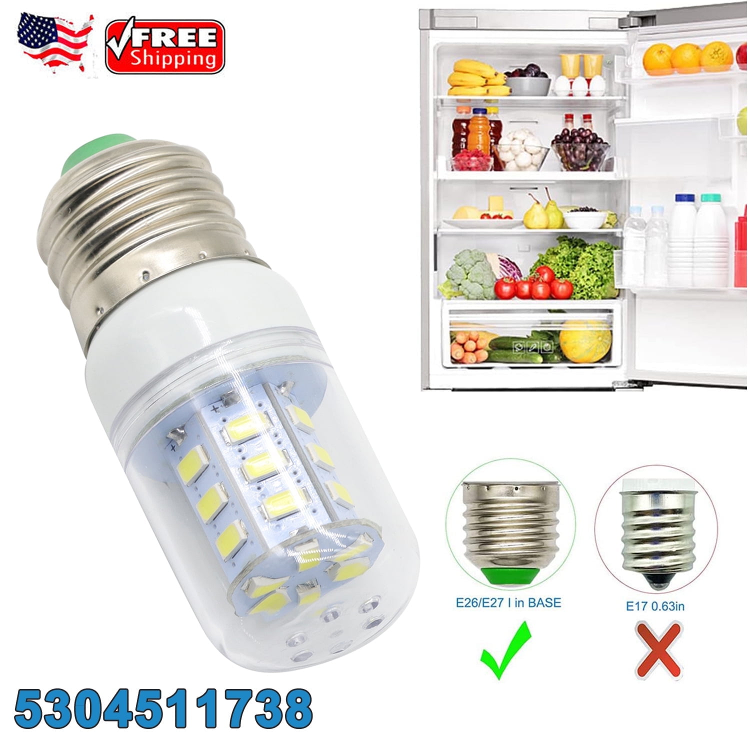 Updated 5304511738 LED Refrigerator Light Bulb Replace PS12364857 AP6278388  4584444 KEI D34L Refrigerator Bulb Compatible With Frigidaire Kenmore