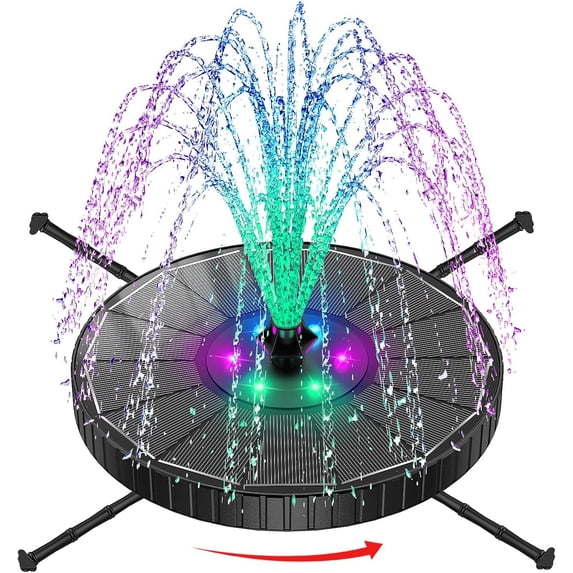 3.5W Glass Solar Fountain with Swivel-Out Fixed Rods, Solar Bird Bath Fountains with LED Lights and 2000mAh , 7 Nozzles, Outdoor Solar Water Fountain Pump for Garden, Pool, Pond (Black)