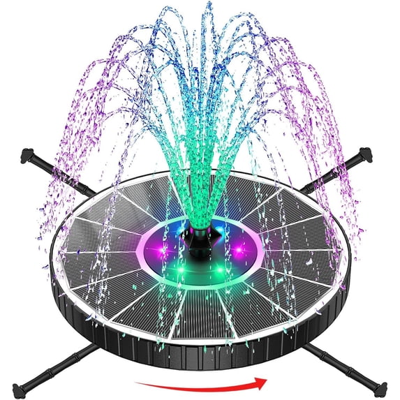 3.5W Glass Solar Fountain with Swivel-Out Fixed Rods, Solar Bird Bath Fountains with LED Lights and 2000mAh , 7 Nozzles, Outdoor Solar Water Fountain Pump for Garden, Pool, Pond (White)