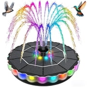 3.5W Solar Fountain for Bird Bath with 1800mAh Battery & 3D Color Changing LED Light, Solar Bird Bath Fountains with with 4 Fixers & 8 Nozzles ,Solar Powered Water Fountain for Garden, Pond, Outdoor