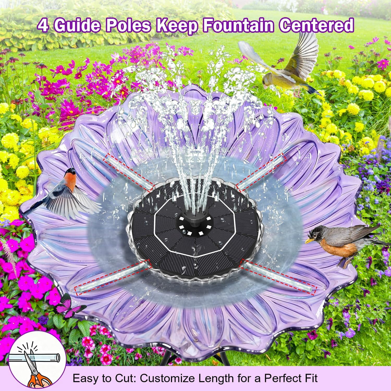 3.5W Solar Water Fountain with 2000mAh Battery and 3D Color Changing LED Light, Anti-Drift Fixer and 8 Nozzles, Outdoor Fountain Kit for Garden, Patio and Pond