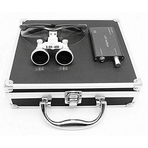 3.5X 420mm Surgical Binocular Loupes Head Light Blue Aluminum Box Magnifiers by NNSKI (Black)