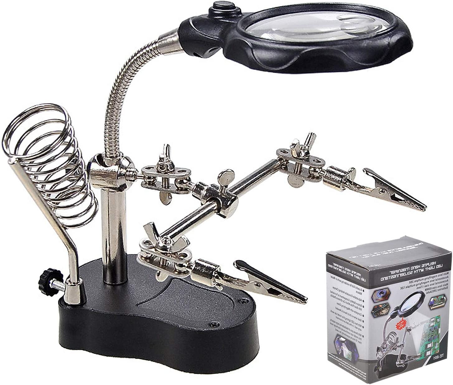 3.5X12X Helping Hands Soldering Station with LED Light & Alligator Clips - Magnifier Stand for Welding PCB Repair Jewelry Craft Hobby Model Building Watch Repair