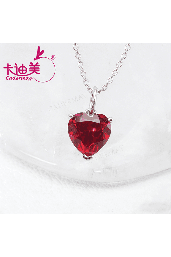 3.5ct 9x9mm Heart Cut Lab Grown Ruby With Inclusions S925 Sterling Silver Chain Necklace For Women Jewelry Wedding Anniversary Gifts