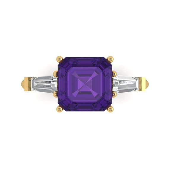 Three-Stone Engagement Ring for Women - 3ct Natural Amethyst in 14K Yellow Gold Promise Ring