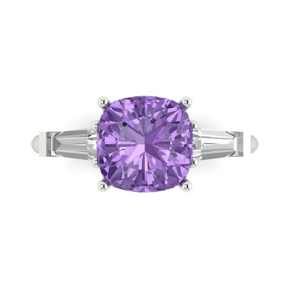 Three-Stone Engagement Ring for Women - 3ct Simulated Alexandrite in 14K White Gold Promise Ring