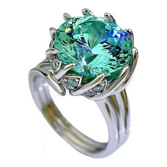 3-5ct Green Moissanite Engagement Rings for Women Round Cut D Color VVS1 Diamond Rings S925 Sterling Silver Moissanite Wedding Bands with Certificate