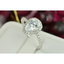 3.5ct Halo Pear Cut Bridal Wedding Engagement Ring Diamond Simulated 925 Sterling Silver Anniversary Rings SKU:00158