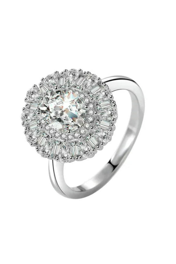3.5ct Luxury Big Round Flower Cz Band Women's 925 Silver Wedding Ring Size 4-9.5