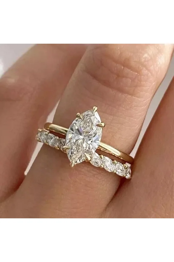 3.5ct Marquise Cut Moissanite Wedding Bridal Ring Set 14K Yellow Gold Plated