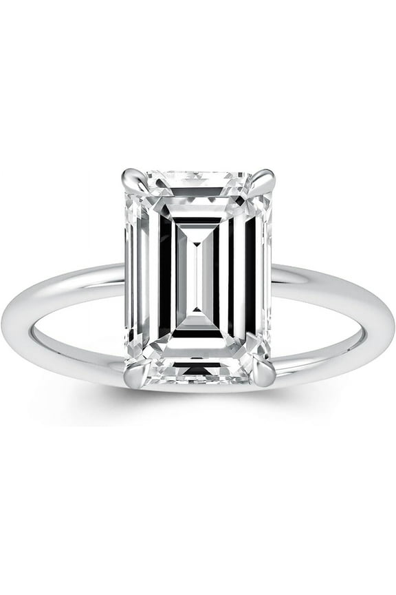 3.5ct Solitaire Elongated Emerald Cut Engagement Ring for Women,Sterling Silver Simulated Diamond Promise Ring