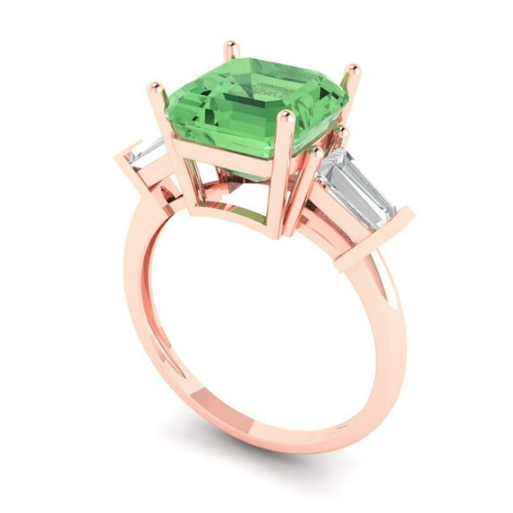 3.5ct asscher cut green Zircon 18k rose gold 3 stone Bridal Wedding Engagement Promise Anniversary Ring for Women size 6.5