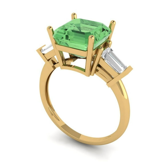 3.5ct asscher cut green Zircon 18k yellow gold 3 stone Bridal Wedding Engagement Promise Anniversary Ring for Women size 10