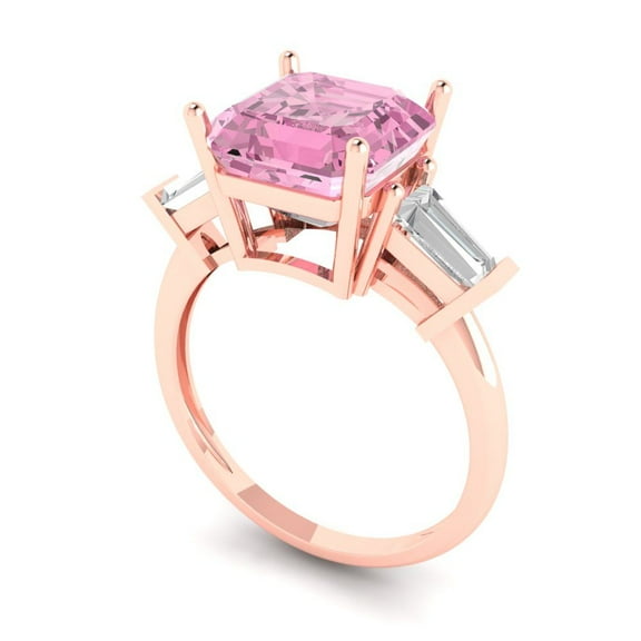 3.5ct asscher cut pink Zircon 14k rose gold 3 stone Bridal Wedding Engagement Promise Anniversary Ring for Women size 4.25