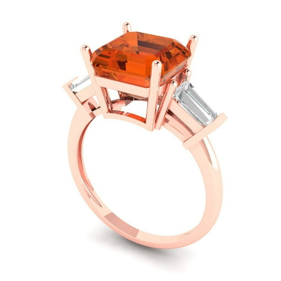 3.5ct asscher cut red Zircon 18k rose gold 3 stone Bridal Wedding Engagement Promise Anniversary Ring for Women size 7.75