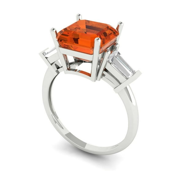 3.5ct asscher cut red Zircon 18k white gold 3 stone Bridal Wedding Engagement Promise Anniversary Ring for Women size 6.5