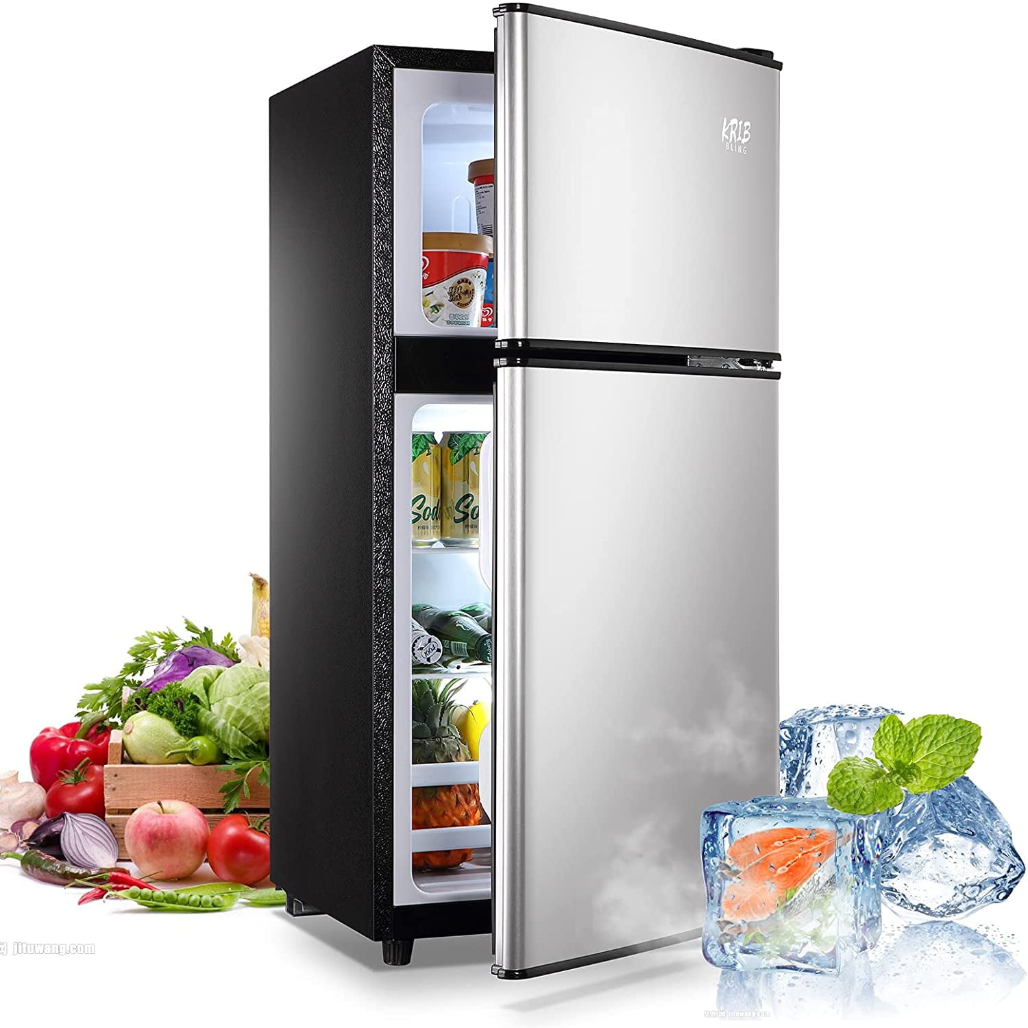 KRIB BLING Refrigerador compacto de 3.5 pies cúbicos, mini refrigerador  retro con congelador, enfriador de bebidas pequeño con termostato mecánico