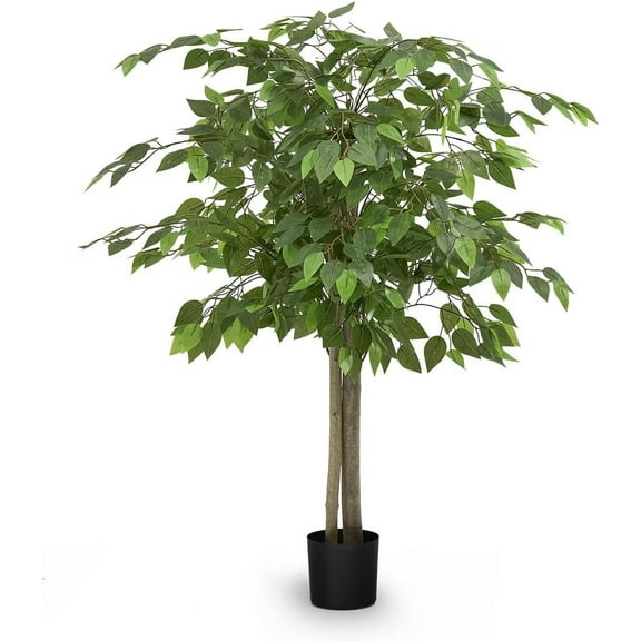 3.5ft Artificial Ficus Tree, Fake Plants for Home Decor, Natural Wood Trunk