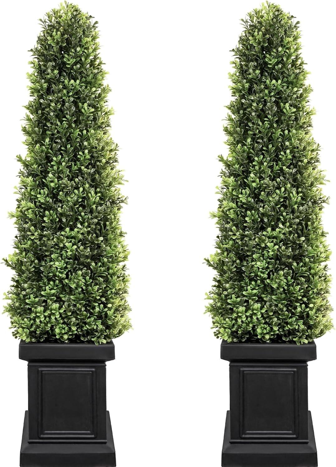 Boxwood Outdoor Topiary Set of 2, 3.5ft Tall Outdoor Porch Trees, All-Year Green Fake Plant Topiary Trees Artificial Outdoor with Sturdy Pot for Porch Outdoor Indoor (Square)