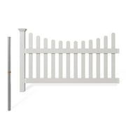 3.5ft H x 6ft W 1 Panel + 1 Post No Dig WamBam All American Scallop Top Fence Kit, White Vinyl Picket Fence, Easy Install Outdoor Fence for Backyard or Patio, DIY Decorative Fencing, ZP19041