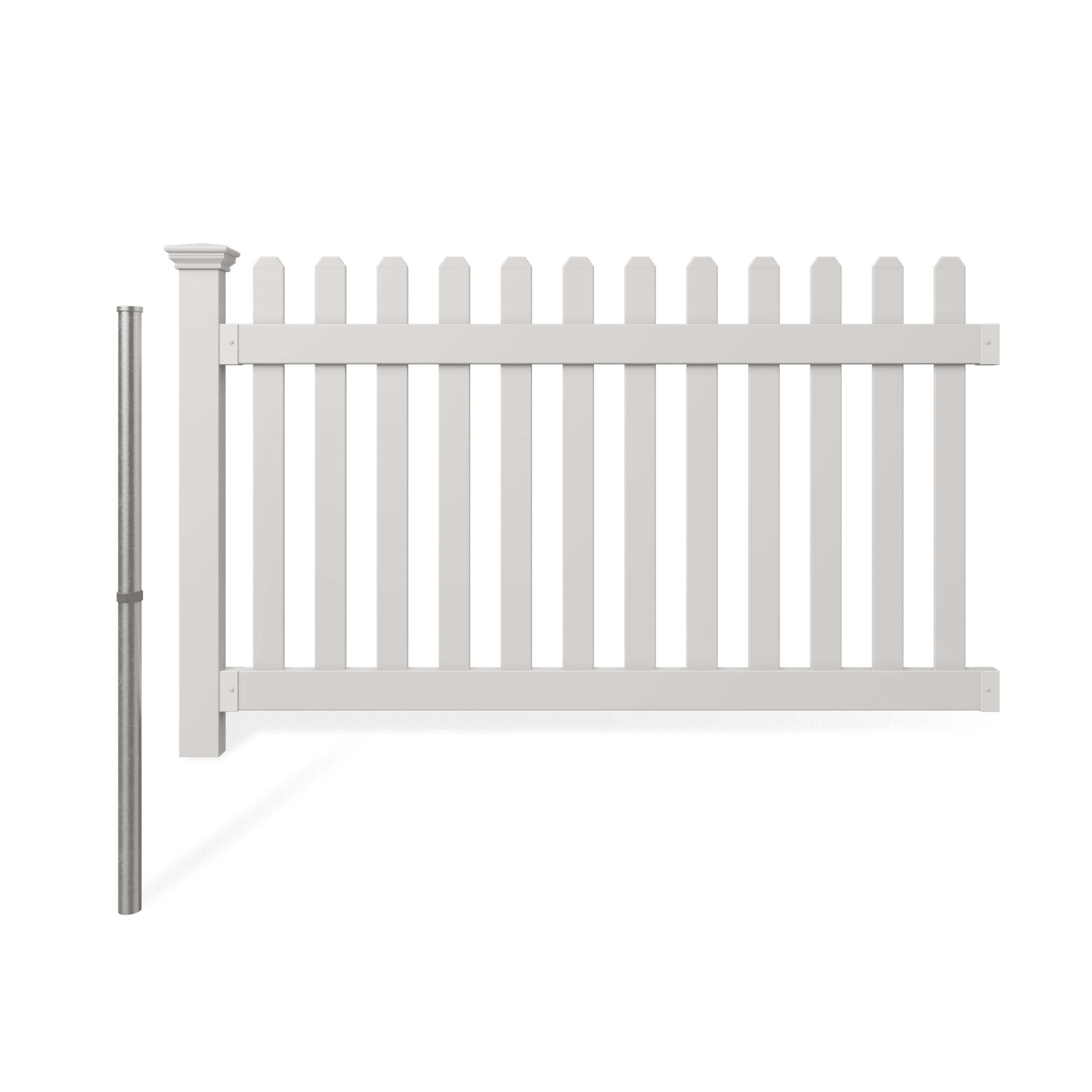 3.5ft H x 6ft W (1 Panel + 1 Post) No Dig WamBam All American Flat Top Fence Kit, White Vinyl Picket Fence, Easy Install Outdoor Fence for Backyard or Patio, DIY Decorative Fencing, ZPI19084